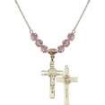 thumbnail image 1 of 18-Inch Hamilton Gold Plated Necklace w/ 6mm Light Rose Pink October Birth Month Stone Beads & Saint Benedict Crucifix Charm, 1 of 1