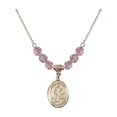 thumbnail image 1 of 18-Inch Hamilton Gold Plated Necklace w/ 6mm Light Rose Pink October Birth Month Stone Beads and Saint Hubert of Liege Charm, 1 of 1