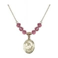 thumbnail image 1 of 18-Inch Hamilton Gold Plated Necklace w/ 6mm Rose Pink October Birth Month Stone Beads and Saint Christopher/Gymnastics Charm, 1 of 1