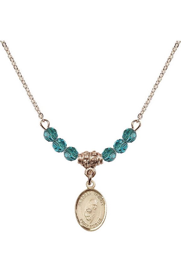 18-Inch Hamilton Gold Plated Necklace with 4mm Blue December Birth Month Stone Beads and Blessed Trinity Charm
