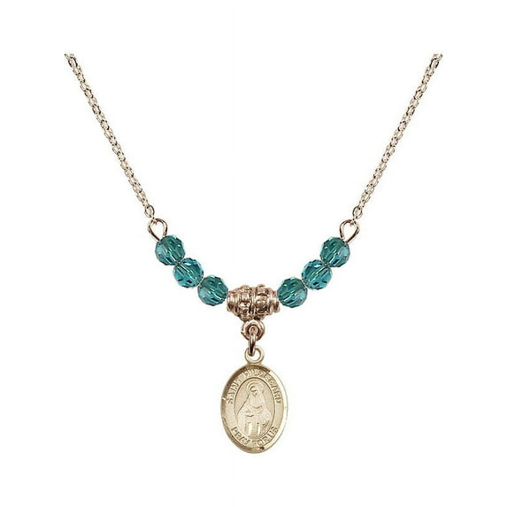 18-Inch Hamilton Gold Plated Necklace with 4mm Blue December Birth Month Stone Beads and Saint Hildegard von Bingen Charm