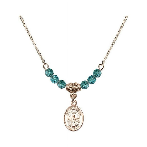18-Inch Hamilton Gold Plated Necklace with 4mm Blue December Birth Month Stone Beads and Saint Medard of Noyon Charm