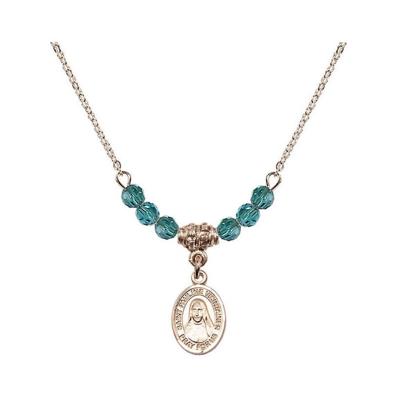 18-Inch Hamilton Gold Plated Necklace with 4mm Blue December Birth Month Stone Beads and Saint Pauline Visintainer Charm