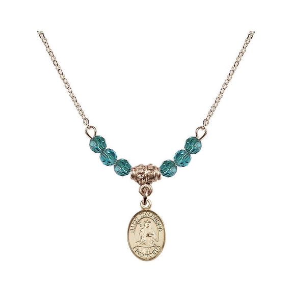 18-Inch Hamilton Gold Plated Necklace with 4mm Blue December Birth Month Stone Beads and Saint Walburga Charm