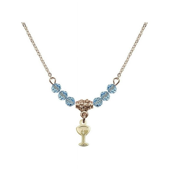 18-Inch Hamilton Gold Plated Necklace with 4mm Blue March Birth Month Stone Beads and Chalice Charm