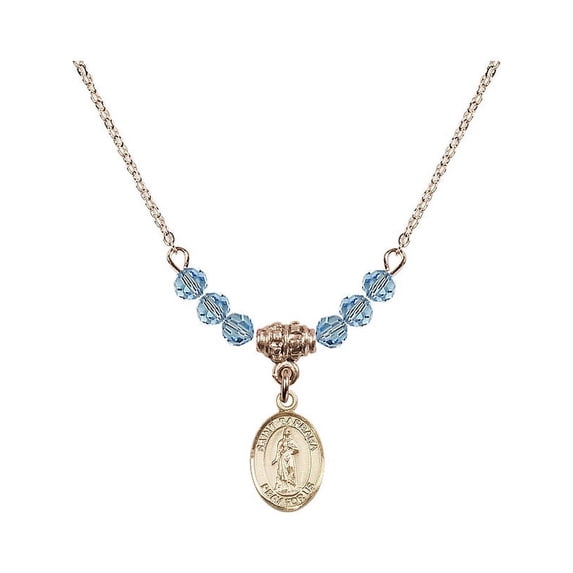 18-Inch Hamilton Gold Plated Necklace with 4mm Blue March Birth Month Stone Beads and Saint Barbara Charm