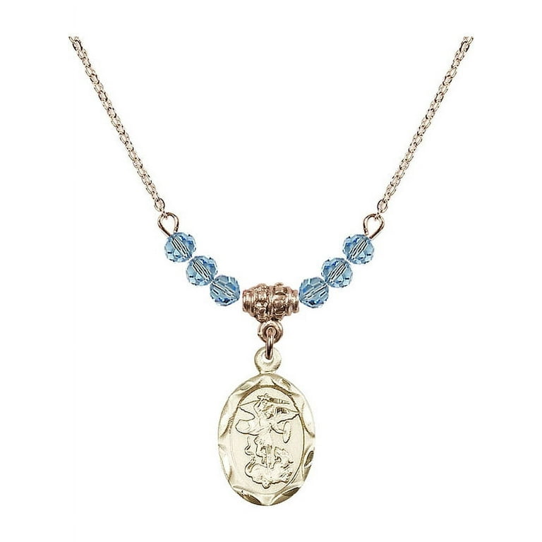 18-Inch Hamilton Gold Plated Necklace with 4mm Blue March Birth