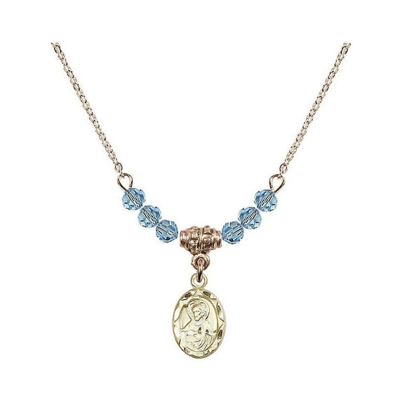 18-Inch Hamilton Gold Plated Necklace with 4mm Blue March Birth Month Stone Beads and Scapular Charm
