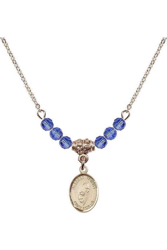 18-Inch Hamilton Gold Plated Necklace with 4mm Blue September Birth Month Stone Beads and Blessed Trinity Charm