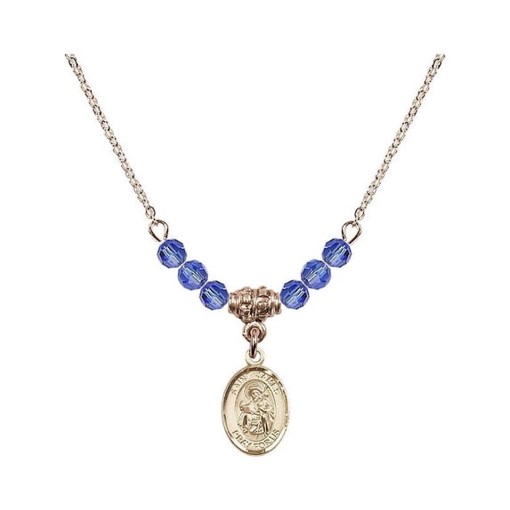 18-Inch Hamilton Gold Plated Necklace with 4mm Blue September Birth Month Stone Beads and Saint James the Greater Charm