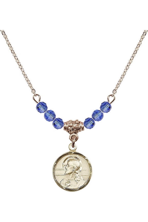 18-Inch Hamilton Gold Plated Necklace with 4mm Blue September Birth Month Stone Beads and Scapular Charm