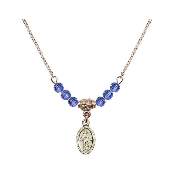 18-Inch Hamilton Gold Plated Necklace with 4mm Blue September Birth Month Stone Beads and Scapular Charm