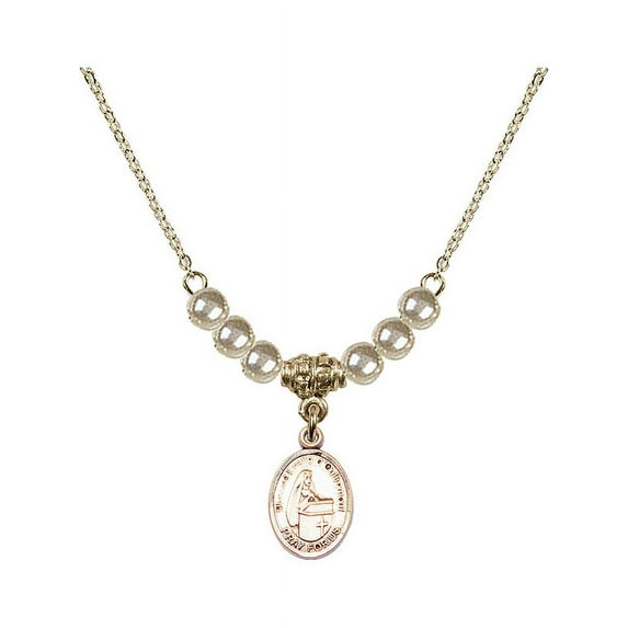 18-Inch Hamilton Gold Plated Necklace with 4mm Faux-Pearl Beads and Blessed Emilee Doultremont Charm