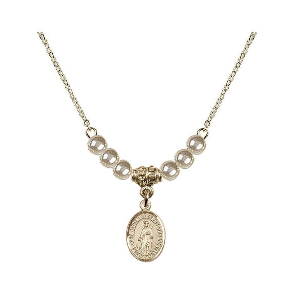 18-Inch Hamilton Gold Plated Necklace with 4mm Faux-Pearl Beads and Saint Catherine of Alexandria Charm
