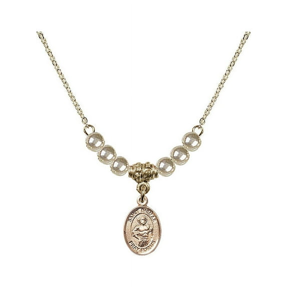 18-Inch Hamilton Gold Plated Necklace with 4mm Faux-Pearl Beads and Saint Dismas Charm