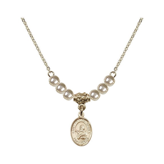 18-Inch Hamilton Gold Plated Necklace with 4mm Faux-Pearl Beads and Saint Francis Xavier Charm