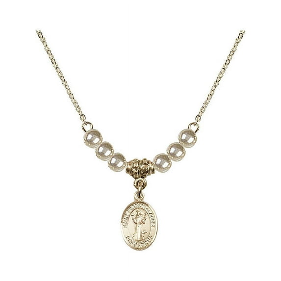 18-Inch Hamilton Gold Plated Necklace with 4mm Faux-Pearl Beads and Saint Francis of Assisi Charm