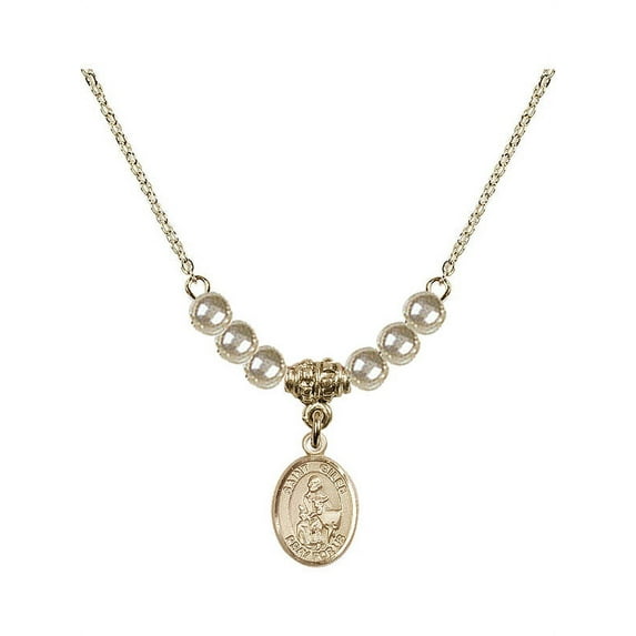 18-Inch Hamilton Gold Plated Necklace with 4mm Faux-Pearl Beads and Saint Giles Charm