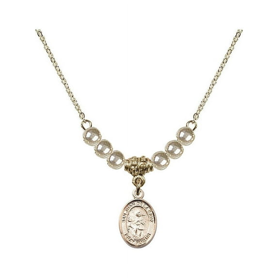 18-Inch Hamilton Gold Plated Necklace with 4mm Faux-Pearl Beads and San Juan de la Cruz Charm