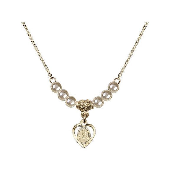 18-Inch Hamilton Gold Plated Necklace with 4mm Faux-Pearl Beads and Scapular Charm