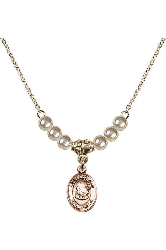 18-Inch Hamilton Gold Plated Necklace with 4mm Faux-Pearl Beads and St John XXIII Charm