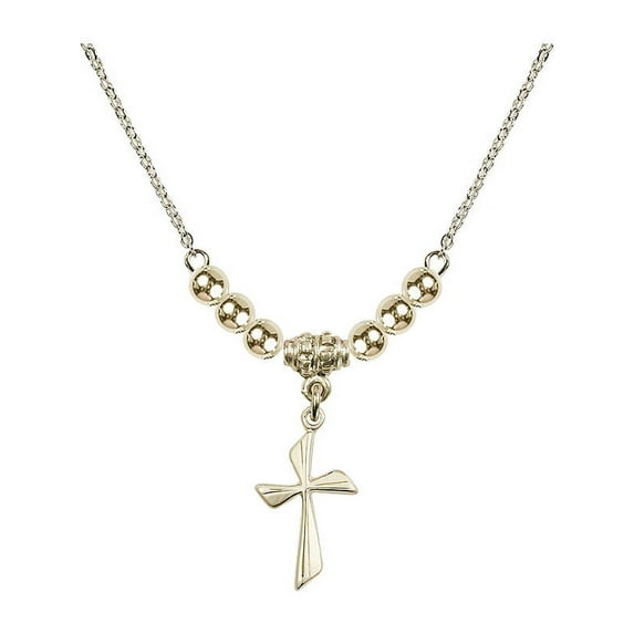18-Inch Hamilton Gold Plated Necklace with 4mm Gold Filled Beads and Cross Charm