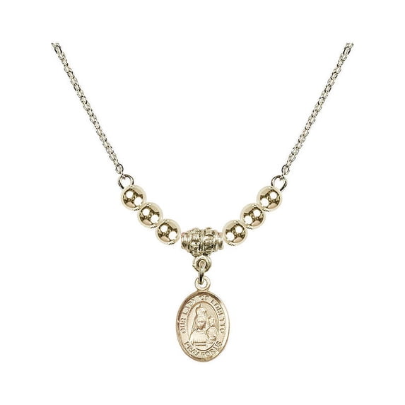 18-Inch Hamilton Gold Plated Necklace with 4mm Gold Filled Beads and Our Lady of Loretto Charm