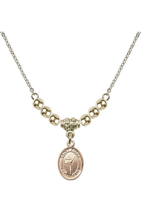 18-Inch Hamilton Gold Plated Necklace with 4mm Gold Filled Beads and Saint Aidan of Lindesfarne Charm