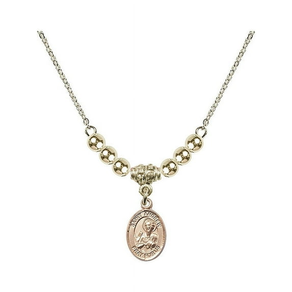 18-Inch Hamilton Gold Plated Necklace with 4mm Gold Filled Beads and Saint Andrew the Apostle Charm