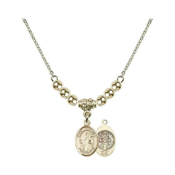 18-Inch Hamilton Gold Plated Necklace with 4mm Gold Filled Beads and Saint Benedict Charm