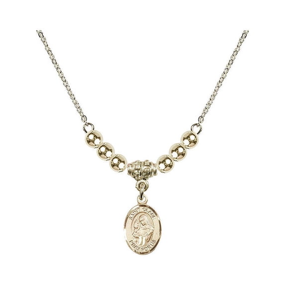 18-Inch Hamilton Gold Plated Necklace with 4mm Gold Filled Beads and Saint Clare of Assisi Charm