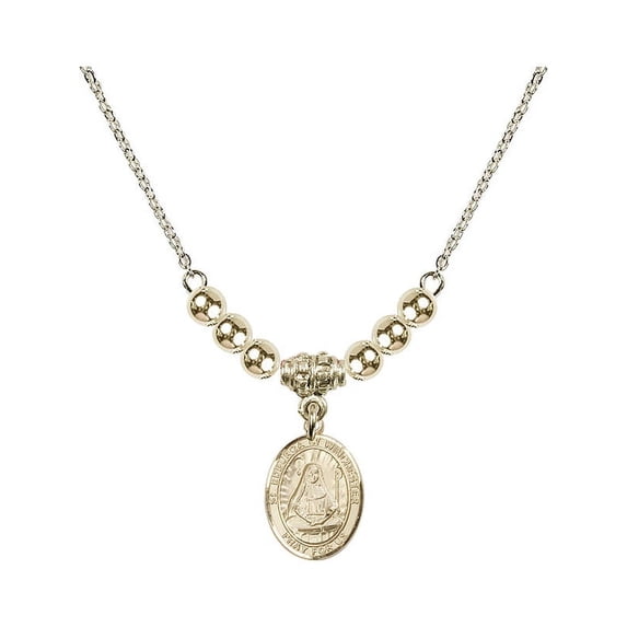 18-Inch Hamilton Gold Plated Necklace with 4mm Gold Filled Beads and Saint Edburga of Winchester Charm
