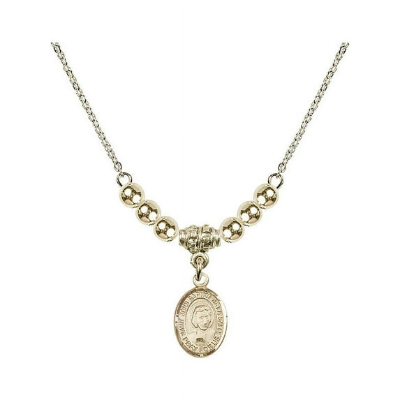 18-Inch Hamilton Gold Plated Necklace with 4mm Gold Filled Beads and Saint John Baptist de la Salle Charm