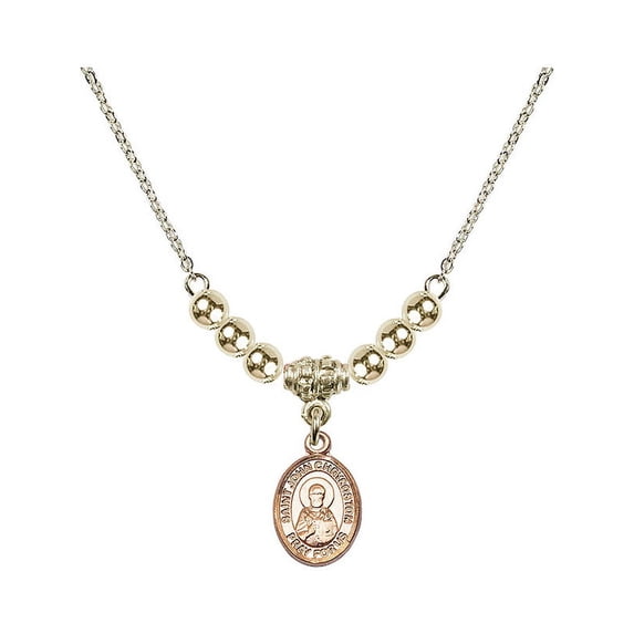 18-Inch Hamilton Gold Plated Necklace with 4mm Gold Filled Beads and Saint John Chrysostom Charm