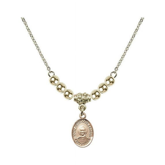 18-Inch Hamilton Gold Plated Necklace with 4mm Gold Filled Beads and Saint Josemaria Escriva Charm
