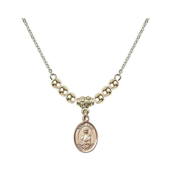 18-Inch Hamilton Gold Plated Necklace with 4mm Gold Filled Beads and Saint Lucy Charm