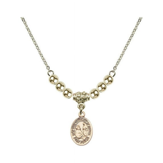 18-Inch Hamilton Gold Plated Necklace with 4mm Gold Filled Beads and Saint Mary Magdalene of Canossa Charm
