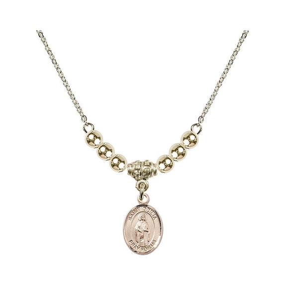18-Inch Hamilton Gold Plated Necklace with 4mm Gold Filled Beads and Saint Odilia Charm