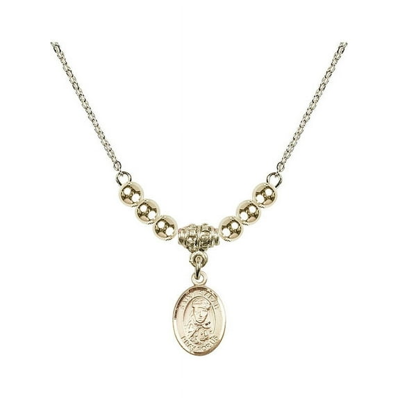 18-Inch Hamilton Gold Plated Necklace with 4mm Gold Filled Beads and Saint Sarah Charm