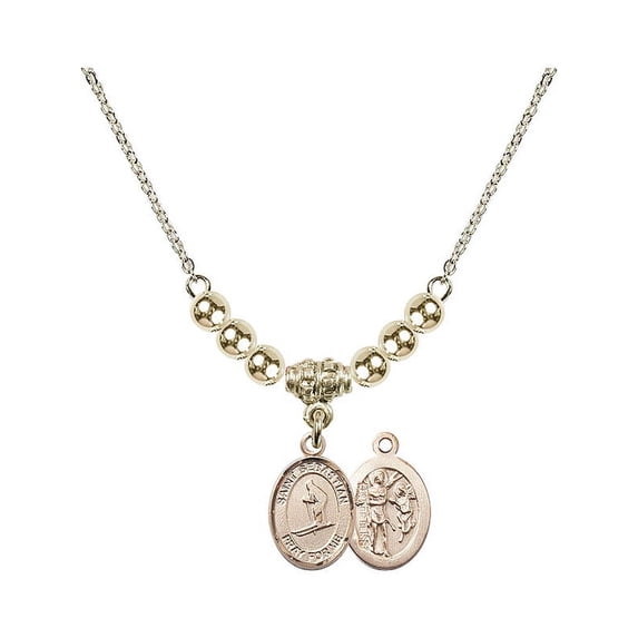 18-Inch Hamilton Gold Plated Necklace with 4mm Gold Filled Beads and Saint Sebastian/Skiing Charm