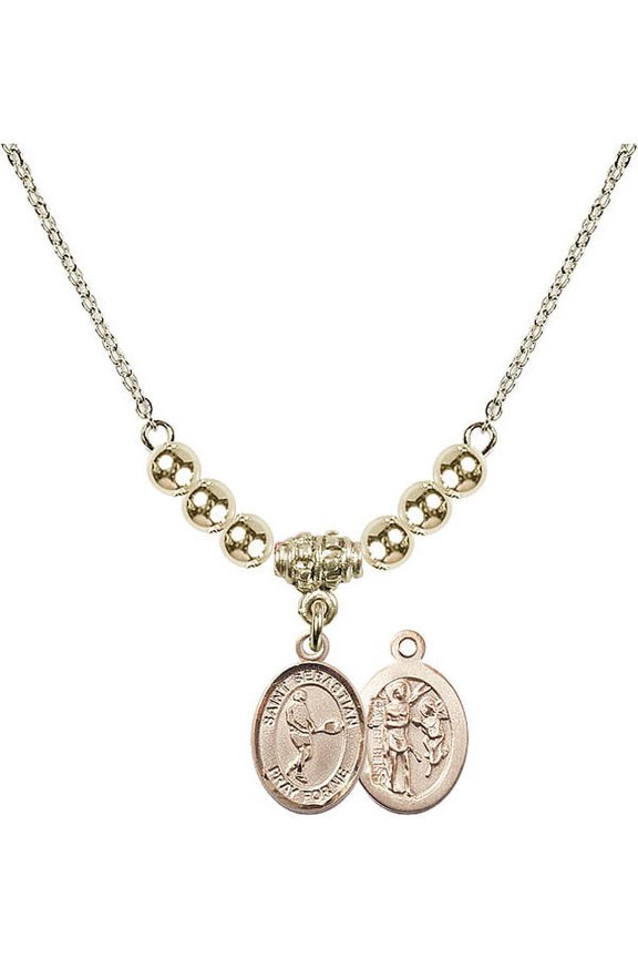 18-Inch Hamilton Gold Plated Necklace with 4mm Gold Filled Beads and Saint Sebastian/Tennis Charm