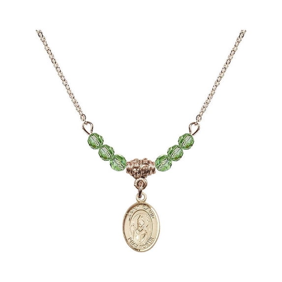 18-Inch Hamilton Gold Plated Necklace with 4mm Green August Birth Month Stone Beads and Saint David of Wales Charm