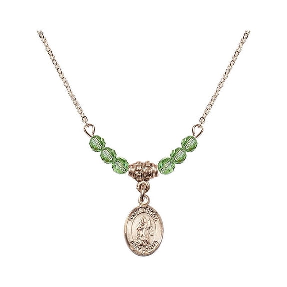 18-Inch Hamilton Gold Plated Necklace with 4mm Green August Birth Month Stone Beads and Saint Drogo Charm