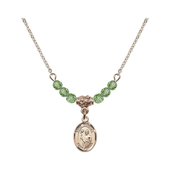 18-Inch Hamilton Gold Plated Necklace with 4mm Green August Birth Month Stone Beads and Saint Dunstan Charm