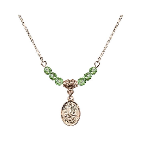 18-Inch Hamilton Gold Plated Necklace with 4mm Green August Birth Month Stone Beads and Saint Rosalia Charm