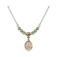 thumbnail image 1 of 18-Inch Hamilton Gold Plated Necklace with 4mm Green August Birth Month Stone Beads and Saint Sebastian/Softball Charm, 1 of 1
