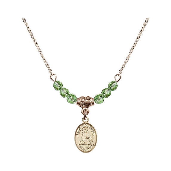 18-Inch Hamilton Gold Plated Necklace with 4mm Green August Birth Month Stone Beads and Saint Walburga Charm