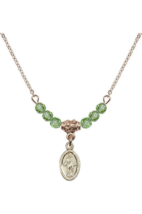 18-Inch Hamilton Gold Plated Necklace with 4mm Green August Birth Month Stone Beads and Scapular Charm