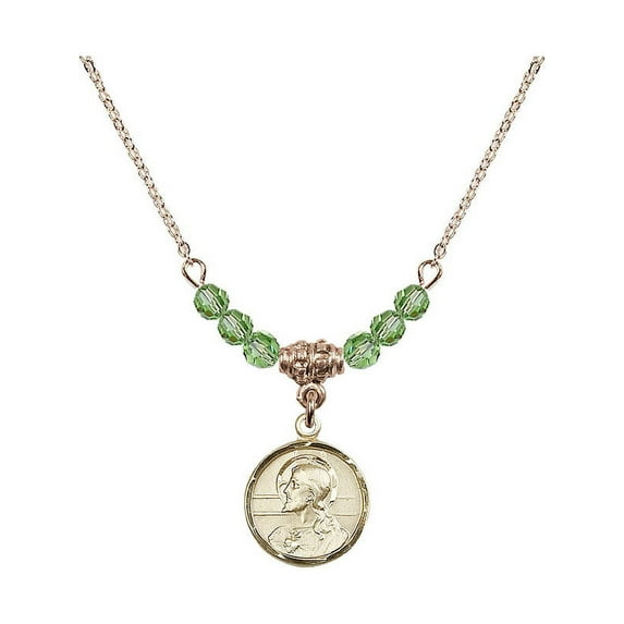 18-Inch Hamilton Gold Plated Necklace with 4mm Green August Birth Month Stone Beads and Scapular Charm