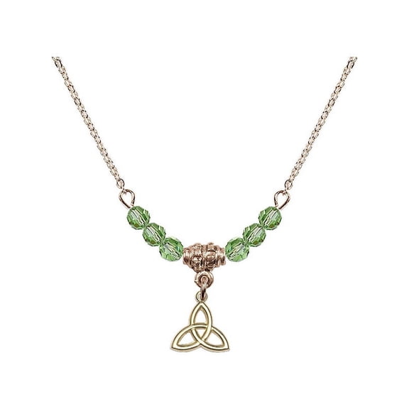 18-Inch Hamilton Gold Plated Necklace with 4mm Green August Birth Month Stone Beads and Trinity Irish Knot Charm